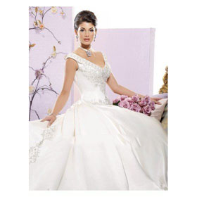 Asymmetrical Court Train Straps Satin Beading Lace Wedding Dress
