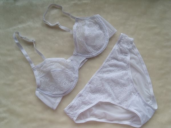 Plus Size Sexy Women Coverage White Sheer Bra with Brief Panties