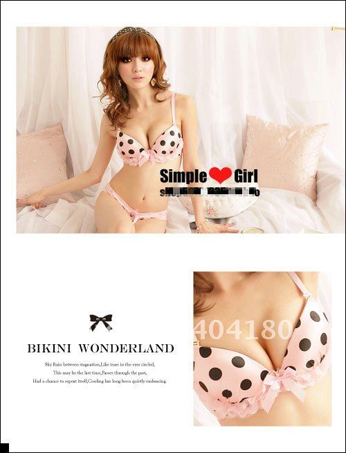 Multi-layer Bud Black Water Jade Dot Gathered Lovely Sexy Underwear Bra Suit