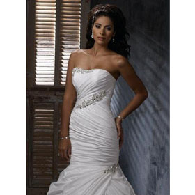 Ivory Floor-length Strapless Glamorous & Dramatic Taffeta Beading Wedding Dress