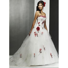 Strapless & Tulle With Flowers On Halter Cathedral Train Wedding Dresses