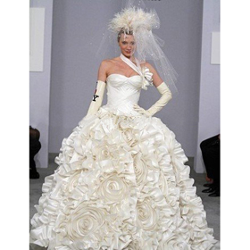 Flower White Lace-up Ball Gown Wedding Dresses