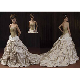 Strapless Sleeveless Lace- up Back Draped Elegant & Luxurious Cathedral Train Wedding Dresses