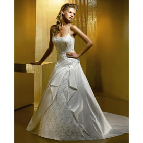 Spaghetti Straps Split Front Matte Satin Breathable Court Train Wedding Dresses