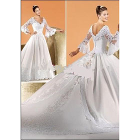 A-Line V-neck Long Sleeve Floor-Length Elegant & Luxurious Bridal Cathedral Train Wedding Dresses