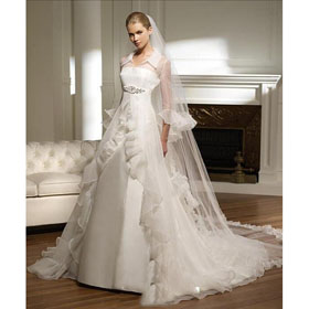 Long Sleeve Split Front Sashes Elastic Silk-like Satin Court Train Wedding Dresses