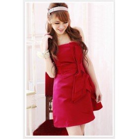 Fashion Lady's Vogue Red Formal Strapless Silk Evening Dress