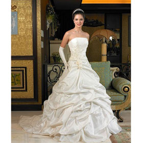 Satin Taffeta Embroidered Lace Up Strapless Neckline Chapel Train Wedding Dresses