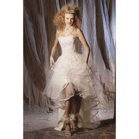 White With Stripes Tulle & Satin Asymmetrical Wedding Dresses
