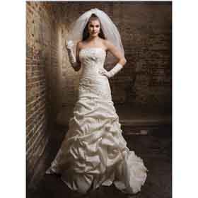 Silk Satin Chiffon Strapless White Ankle-Length Wedding Dresses