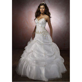 Sweetheart Spaghetti Straps with Pick Up Floor Length Ball Gown Organza Quinceanera Wedding Dress