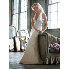 Embroidery & Satin Tulle & Halter Three Layers Beach Wedding Dresses