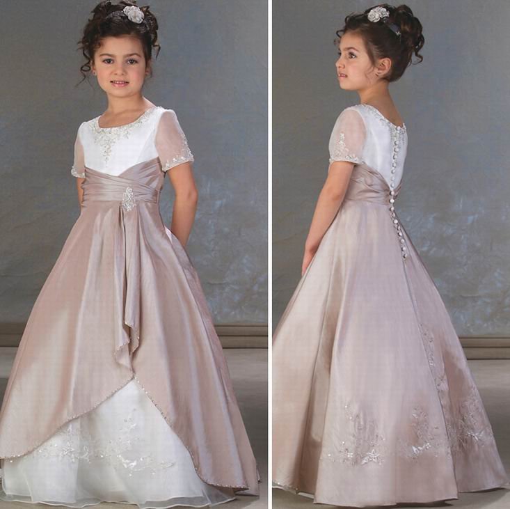 Short Sleeve Ankle-length White & Dark Pink Ball Gown Wedding Dresses