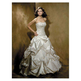 Shiny Satin Strapless Ball Gown Chapel Length Train Wedding Dresses