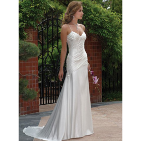 Braces Satin Sheath Column Length Floor Beach Wedding Dresses