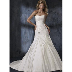 Floor-length Strapless Taffeta Appliques Backless Chapel Train Wedding Dresses