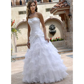 Outdoor Ball Gown Court Train Strapless Chic & Modern Organza Satin White Wedding Dress