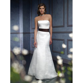 Sleeveless Off-the-shoulde Ribbons Satin Chiffon Chic & Modern Court Train Wedding Dresses