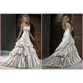 Asymmetrical Strapless Cascading Ruffle Sleeveless Ivory Laced Taffeta Wedding Dress