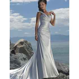 Beach Satin Floor-Length White Chapel Train Evening Dress