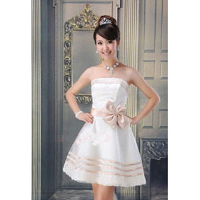 White With Pink Bow Knee-length Ball Gown Wedding Dresses