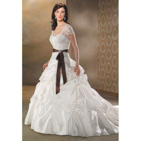 A-Line Princess Elegant Sash Chapel Train Taffeta Bridal Gown Wedding Dresses