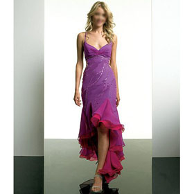 Purple With Spaghetti Straps Chiffon & Tulle Asymmetrical Wedding Dresses