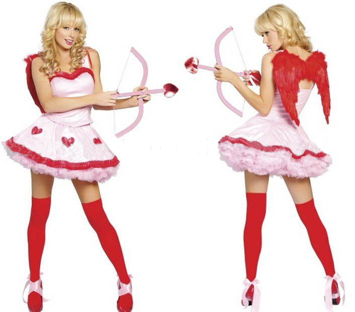 Pink Color Sexy Angels Design with Red Wings Halloween Costumes