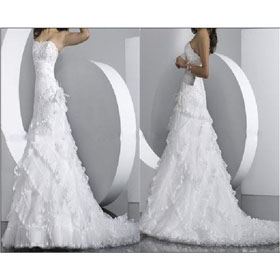 Classic & Timeless Strapless Ivory Satin A Line Long Train Gown Wedding Dress