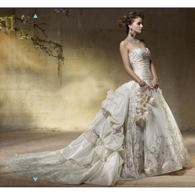 Embroidery & Ruffles Floor-length Ivory Cathedral Train Wedding Dresses