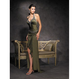 Green Split Front Beading V-Neck Sleeveless Elegant Luxurious Wedding Dress