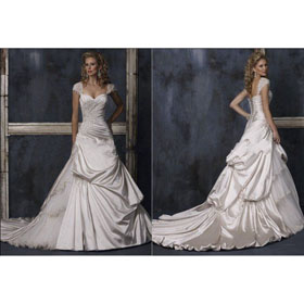 Embroidered Design Boned and Fully Lining Sleeveless Floor-Length Gorgeous Bridal Cathedral Train Wedding Dresses