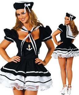 High Quality Lycra Black Coat White Brim Zentai Sailor Pirate Costumes