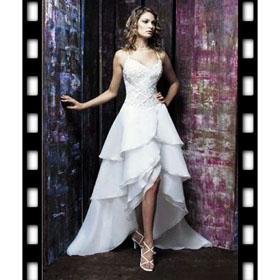 Split Front Chiffon Embroidery A-Line Spaghetti Strap Ruffle Bridal Dress