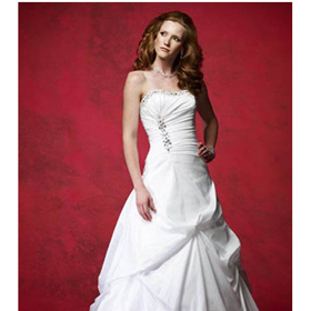 Embroidered Lace Up Strapless Ball Gown Satin Taffeta Neckline Chapel Train Wedding Dresses