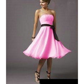 Pink Knee-Length Ribbons Sleeveless Taffeta Elegant & Luxurious Court Train Wedding Dresses