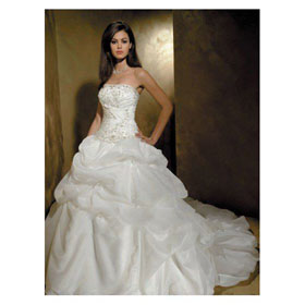 Taffeta Strapless Ball Gown Simple Appliqued Chapel Train Wedding Dresses