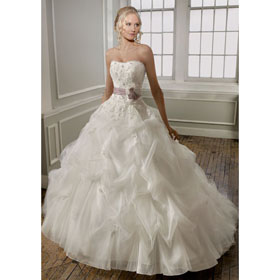 Ruffles Off-the-shoulder Appliques Sashes Halter Court Train Wedding Dresses