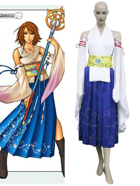 White and Bule Yuna Cosplay Soft and Comfortale Mateial Fantasy Costumes