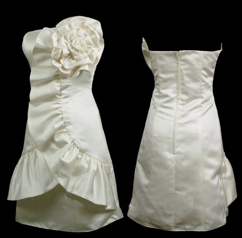 Cupped and Boned Bust White Strapless Satin 3D Flower Full Lined Skirt Dress