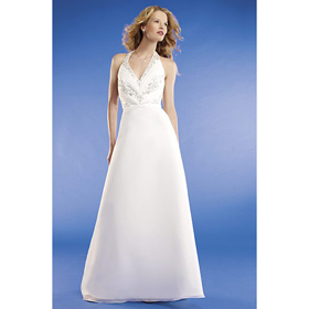 V-neck & Embroidery High Waist White Beach Wedding Dresses