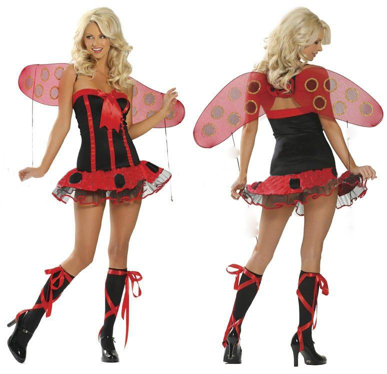 Bee Style Sexy Cartoon with Red Knots Wings Halloween Costumes