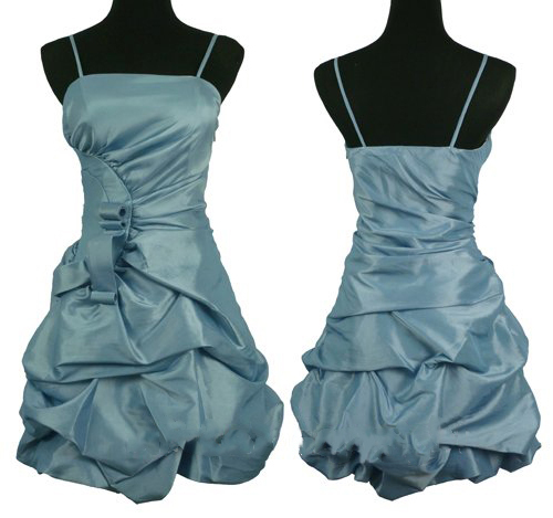 Knee Length Baby Blue Spaghetti Straps Satin Prom Cocktail Party Back Zipper Dress