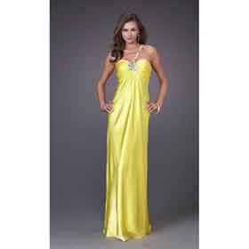 Yellow Floor-Length Satin Glamorous One Shoulder Wedding Dress