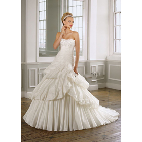 White Three Layers Floor-length Court Train Wedding Dresses