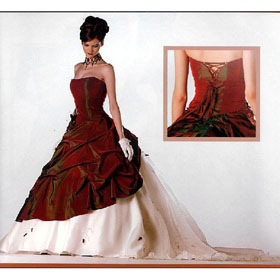 White & Red Ruffles Lace-up Floor-length Ball Gown Wedding Dresses