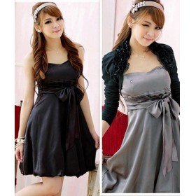 Fashion Girl's Bowknot Evening Lantern Grey Cocktail Soft Silk Clubwear