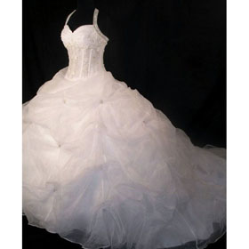 White Ruffles & Halter Sleeveless Ball Gown Wedding Dresses