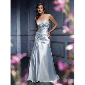 A-line Floor-length Sleeveless Strapless Satin Chiffon Court Train Wedding Dresses