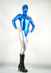 Lycra & Spandex Full Body Blue & Silver & Black Catsuits